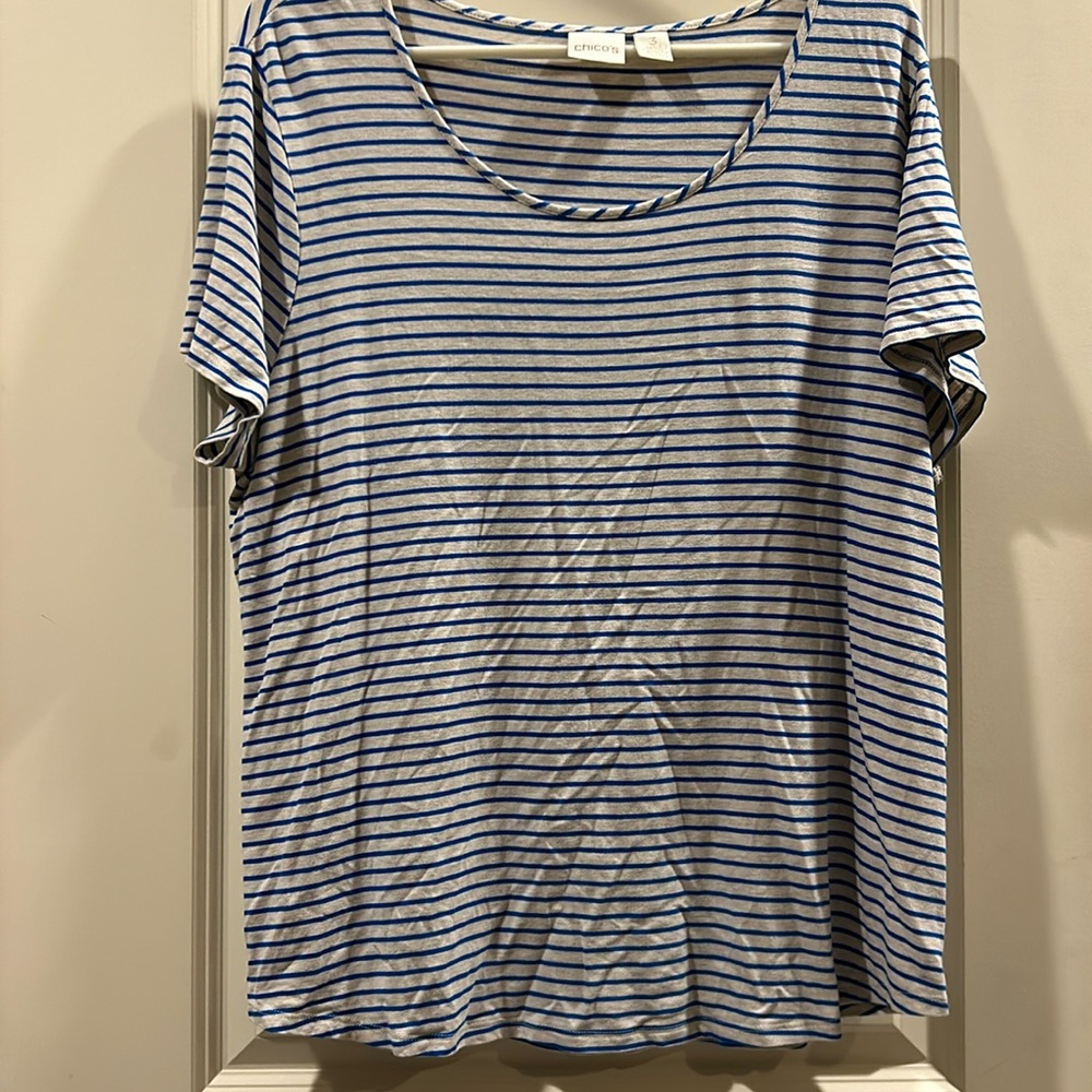 Chico's round neck Striped short sleeves tee top rayon spandex blend size (3)XL